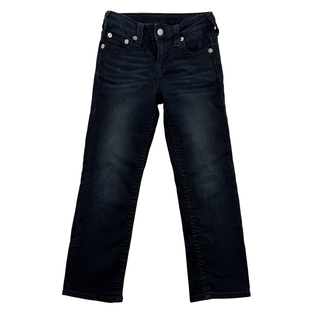 True Religion Kids 7 Dark Wash Straight Stretch Denim Horseshoe Pocket Jeans